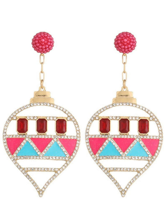 Dangle Earrings with Rhinestones and Enamel in a Teardrop Shape Pinktown