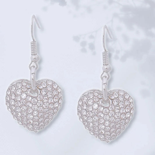 Dazzle in Style Fashion Jewelry: Silver Heart Earrings with Clear Rhinestones Jewelry Bubble