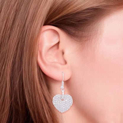 Dazzle in Style Fashion Jewelry: Silver Heart Earrings with Clear Rhinestones Pinktown