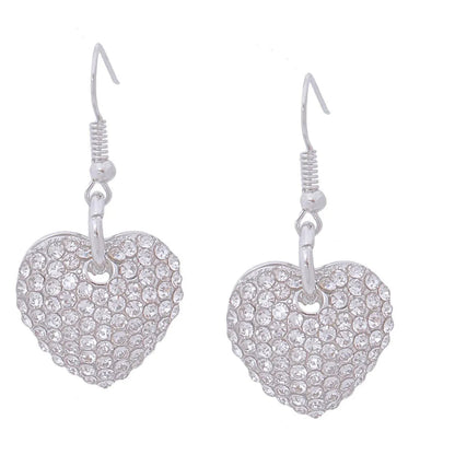 Dazzle in Style Fashion Jewelry: Silver Heart Earrings with Clear Rhinestones Pinktown