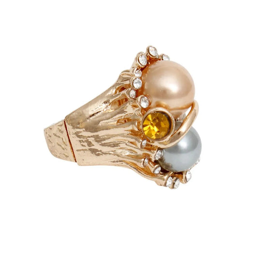 Dazzle with Pearls Rhinestones Cocktail Ring - Women's Fashion Jewelry Jewelry Bubble