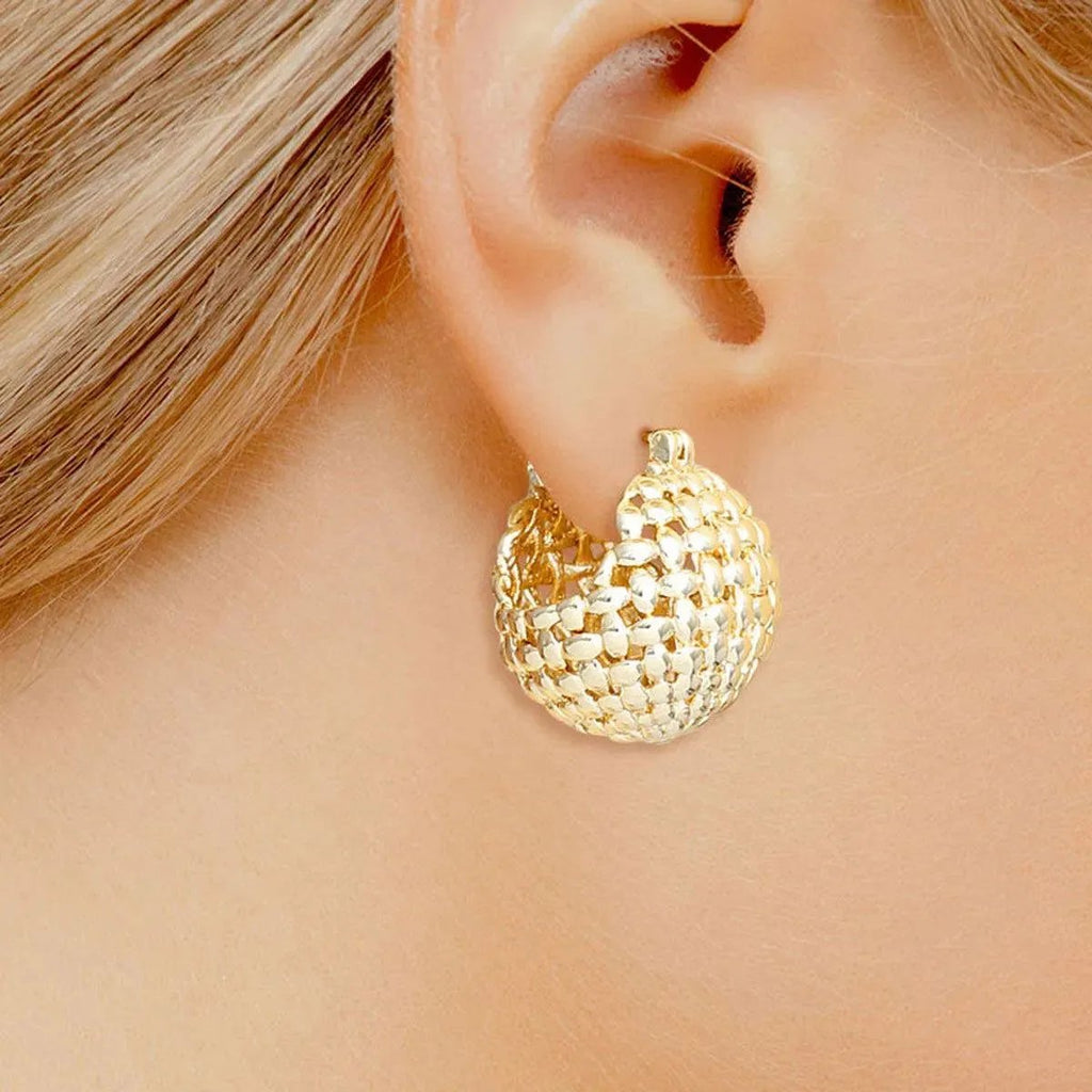 Dazzling Basket Pattern Gold Ball-hoop Earrings - Shop Now!