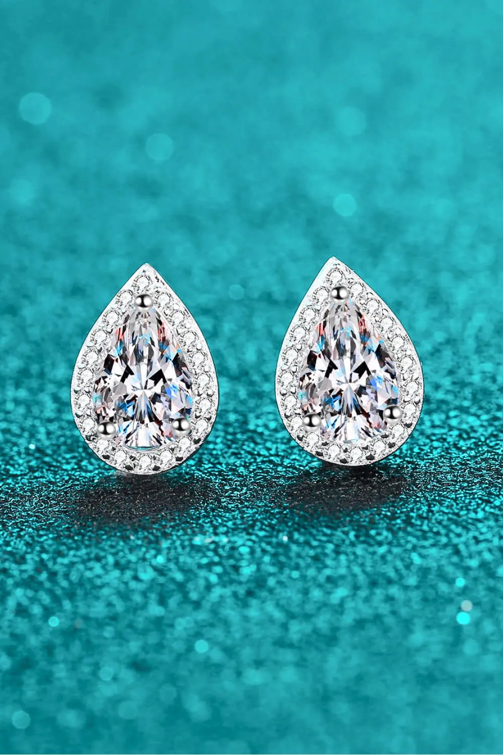 Dazzling Pear Cut Moissanite Halo Stud Earrings