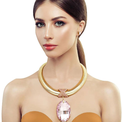 Dazzling Pink Teardrop Necklace Set for Special Occasions Jewelry Bubble