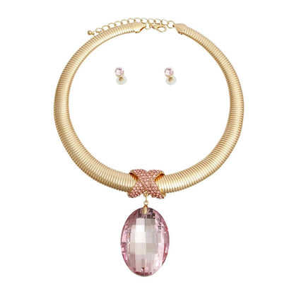 Dazzling Pink Teardrop Necklace Set for Special Occasions Jewelry Bubble