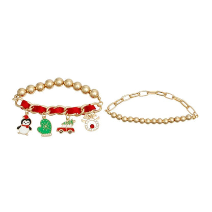 Deck the Halls with Our Festive Red Christmas Charms Bracelet Set - Order Today Jewelry Bubble