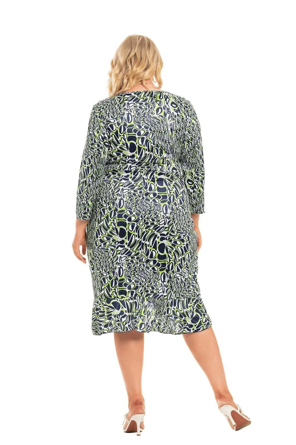 Deep V Asymmetrical Ruffled-Edge Print Dress Jewelry Bubble