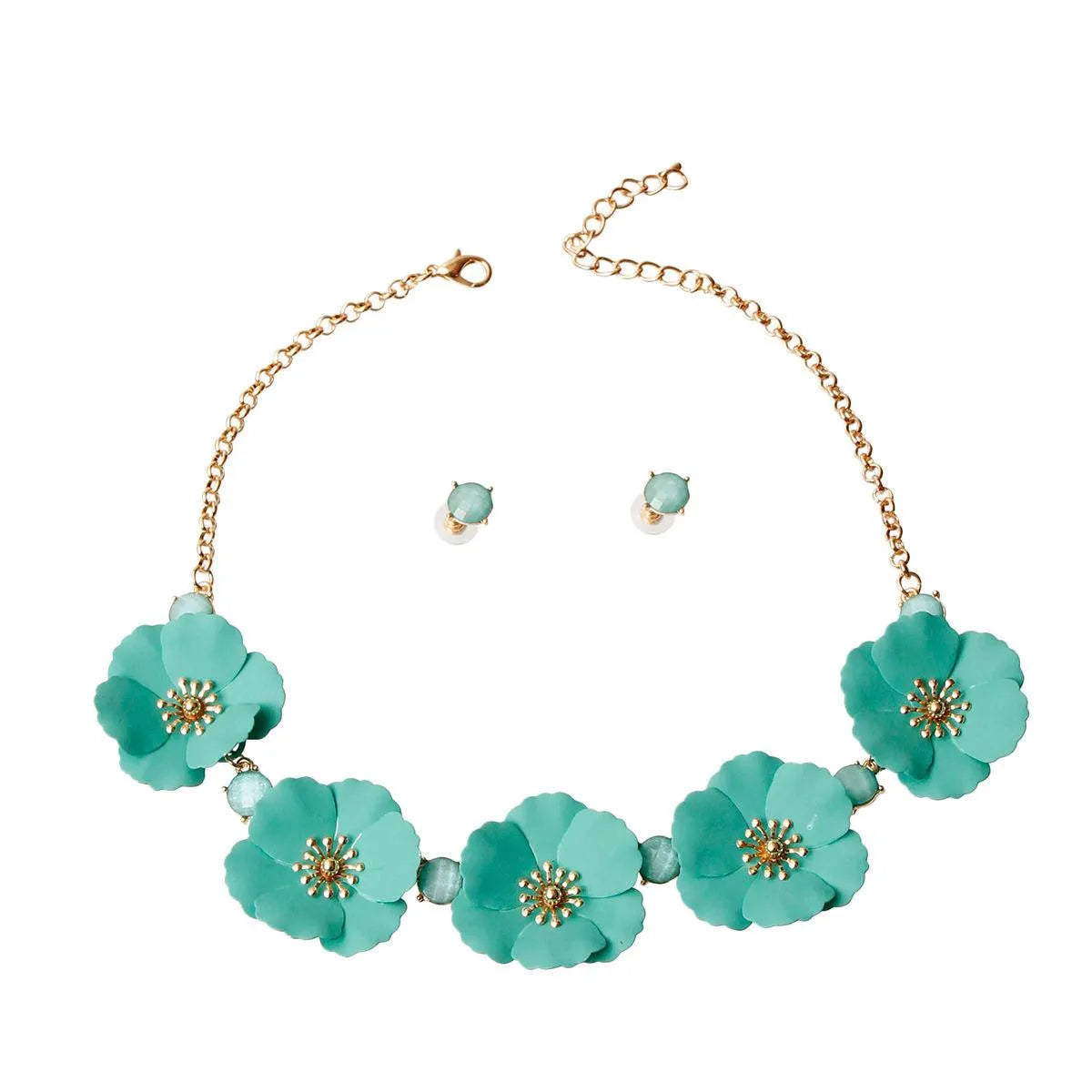 Deliciously Striking Green Flower Necklace Set - Stunning Jewelry Jewelry Bubble