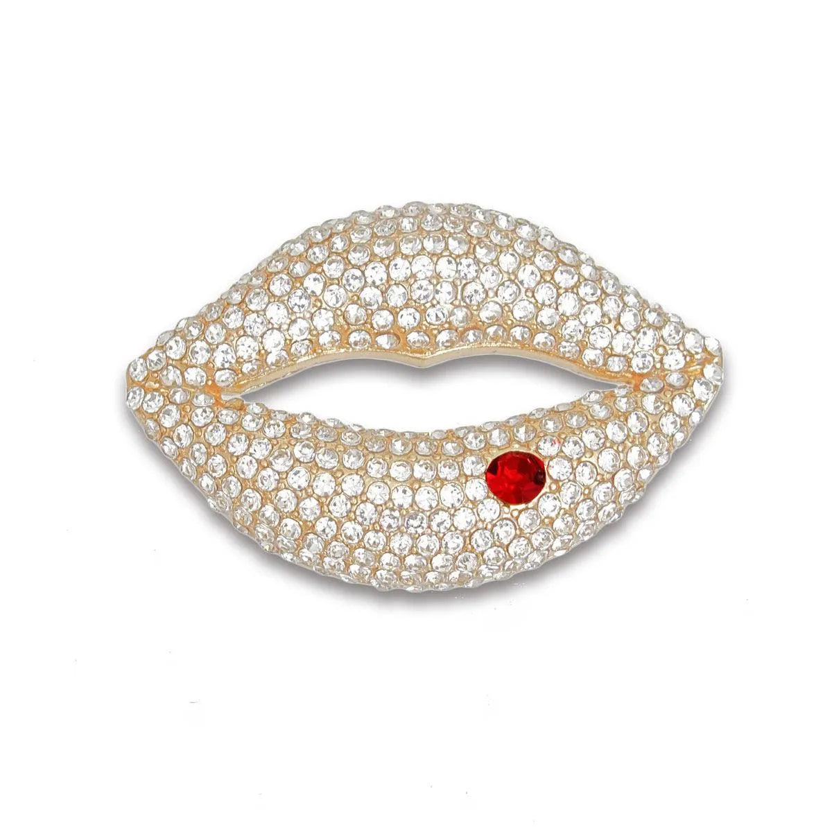 Dimensional Lips & Rhinestones Women's Brooch: Elevate Your Ensemble Jewelry Bubble