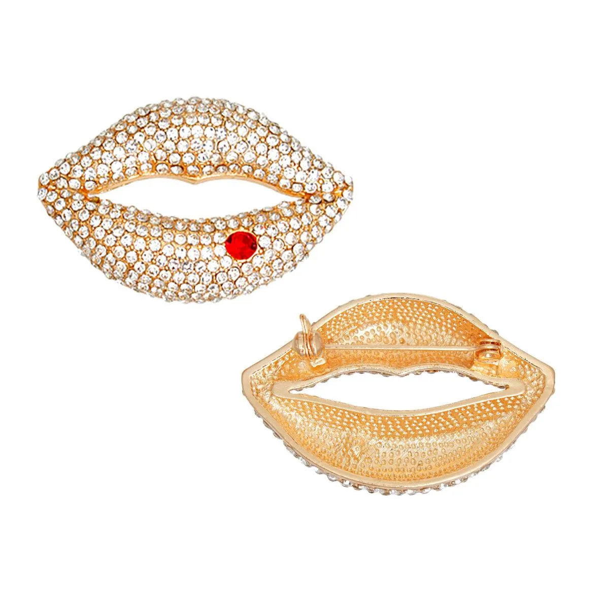 Dimensional Lips & Rhinestones Women's Brooch: Elevate Your Ensemble Jewelry Bubble