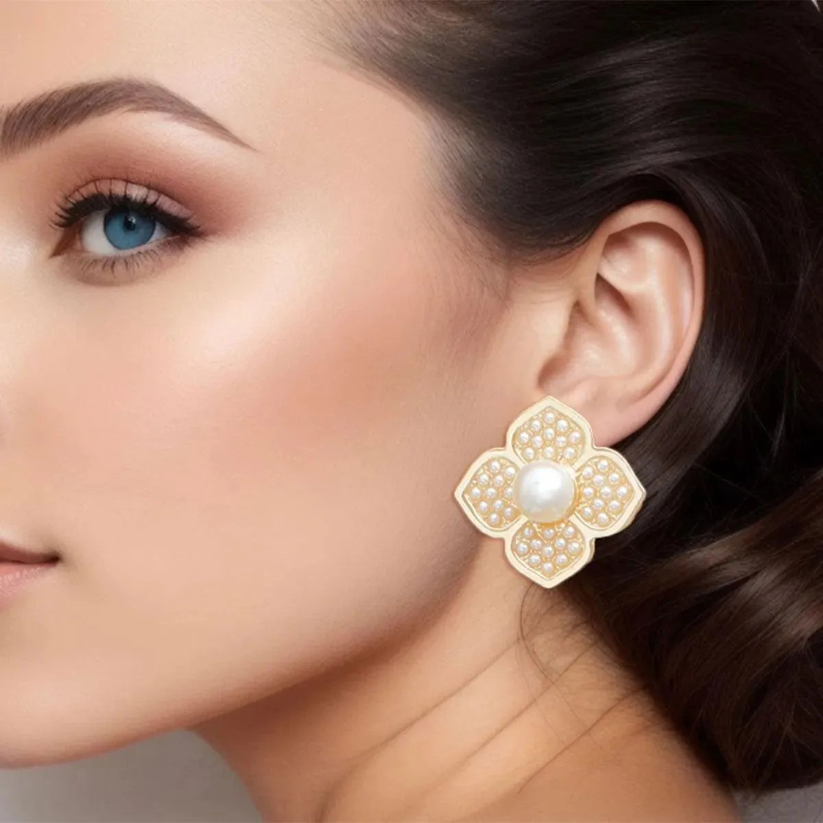 Discover Exquisite Pearl Flower Stud Gold Earrings - Fashion Jewelry