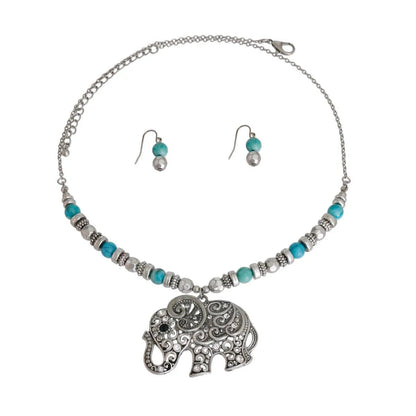 Discover Unique Elegance: Silver Elephant Necklace Set - Fashion Jewelry Jewelry Bubble