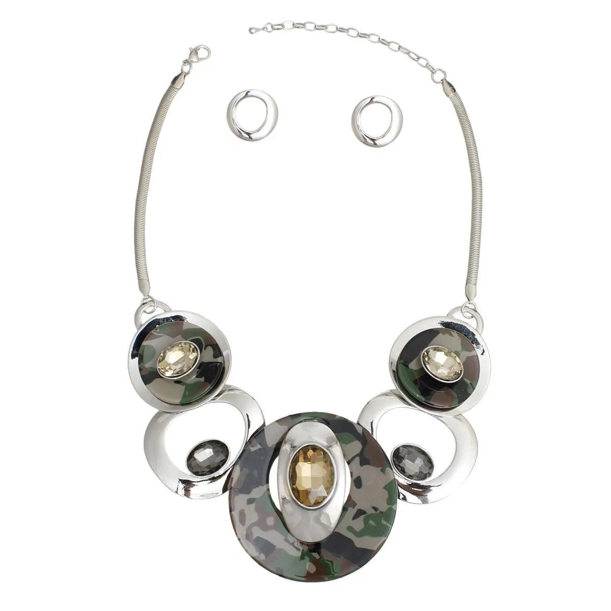 Discover the Stunning Silver Camouflage Circular Bib Necklace for Women Jewelry Bubble