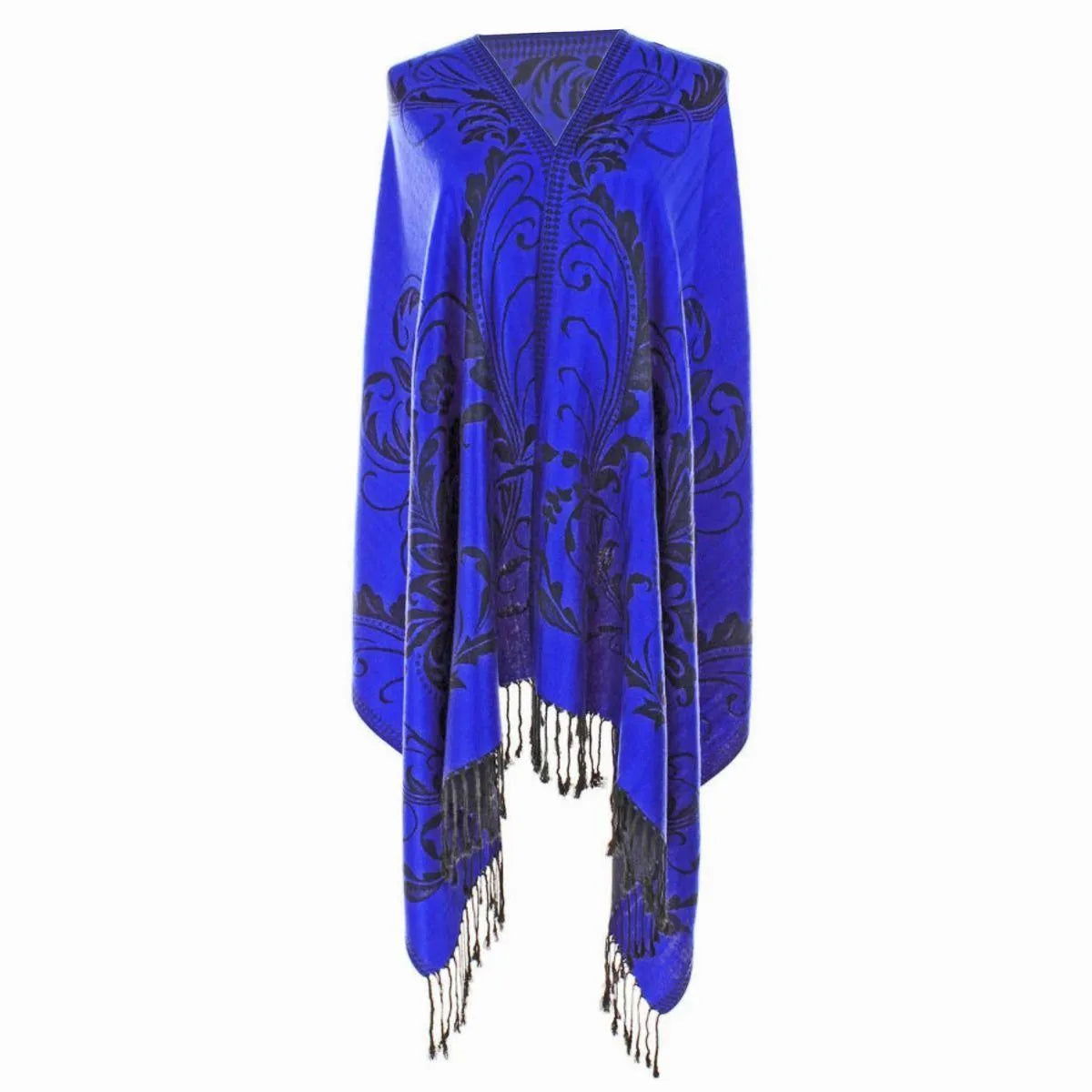 Discover the elegance: Experience the timeless charm of the Pashmina Blue Flower Fringe Scarf for Women today! Jewelry Bubble