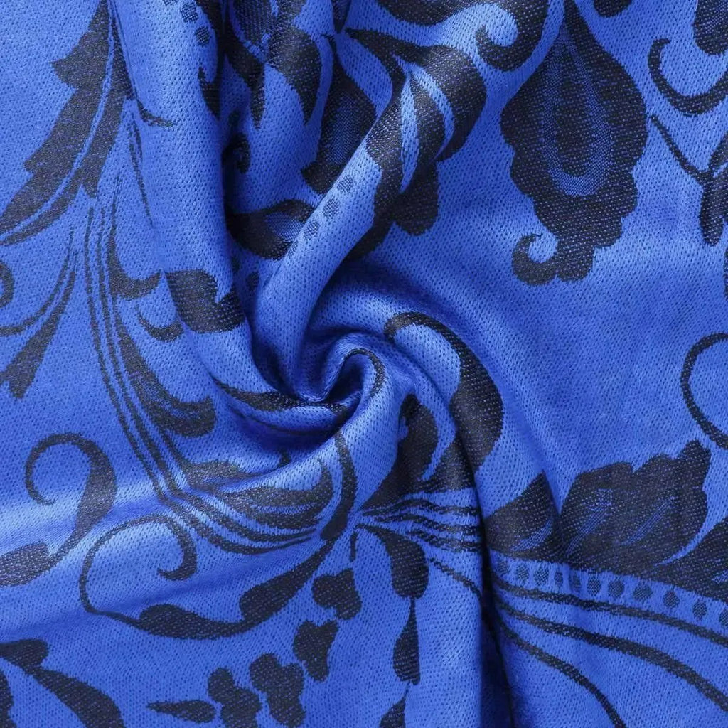 Discover the elegance: Experience the timeless charm of the Pashmina Blue Flower Fringe Scarf for Women today!