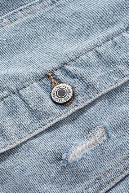 Distressed Hooded Denim Jacket Jewelry Bubble