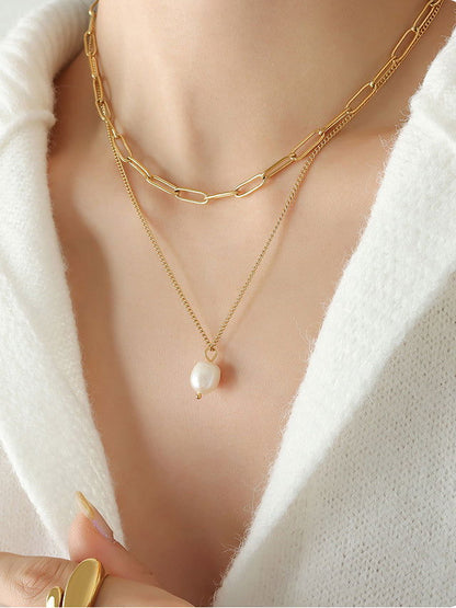 Double Chain Freshwater Pearl Necklace Jewelry Bubble