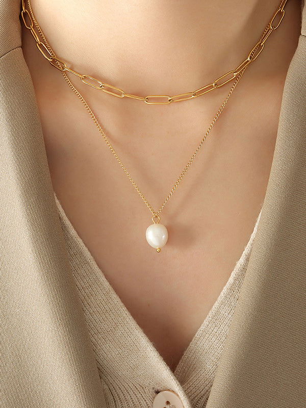 Double Chain Freshwater Pearl Necklace Jewelry Bubble