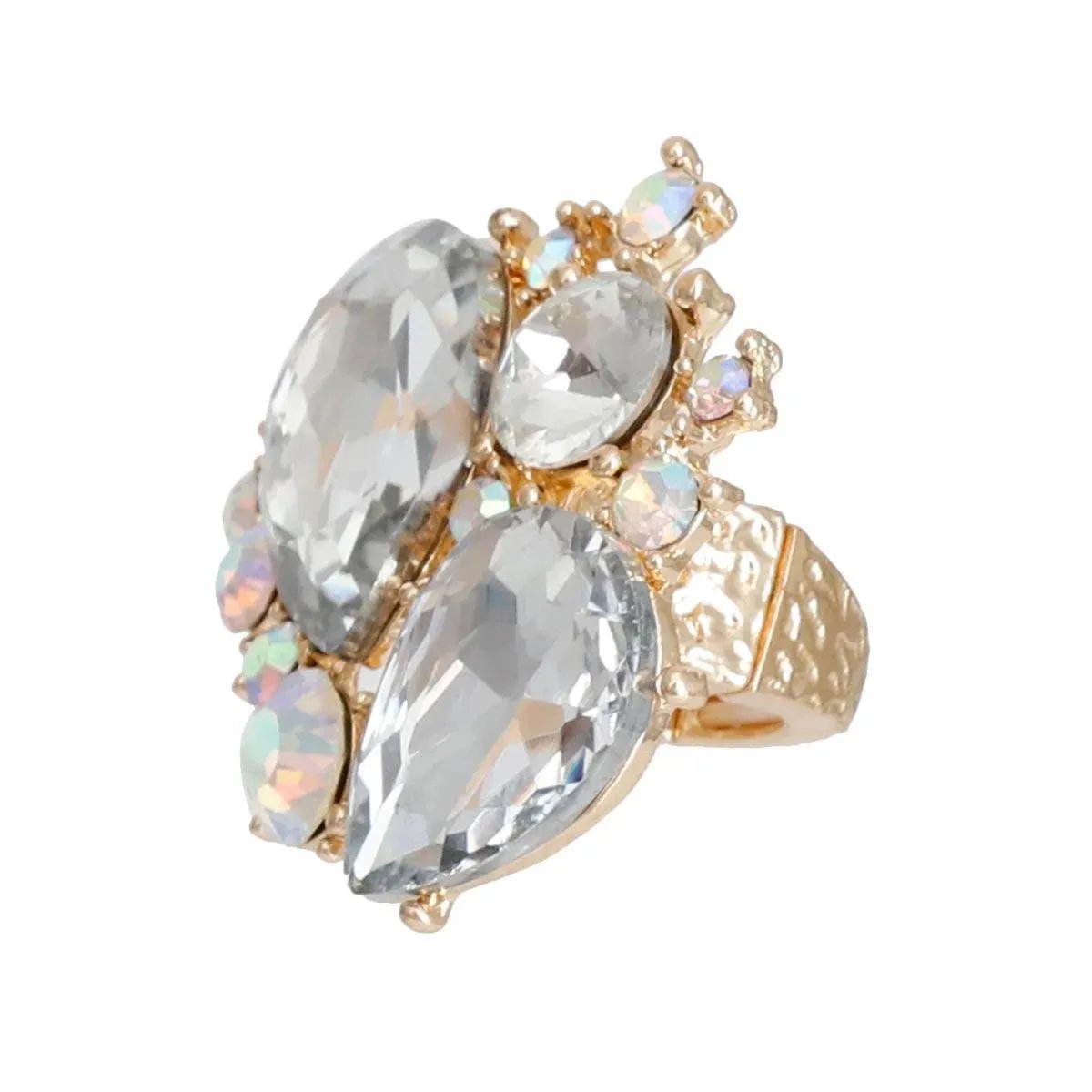 Double Clear Teardrop Gold Plated Cocktail Ring