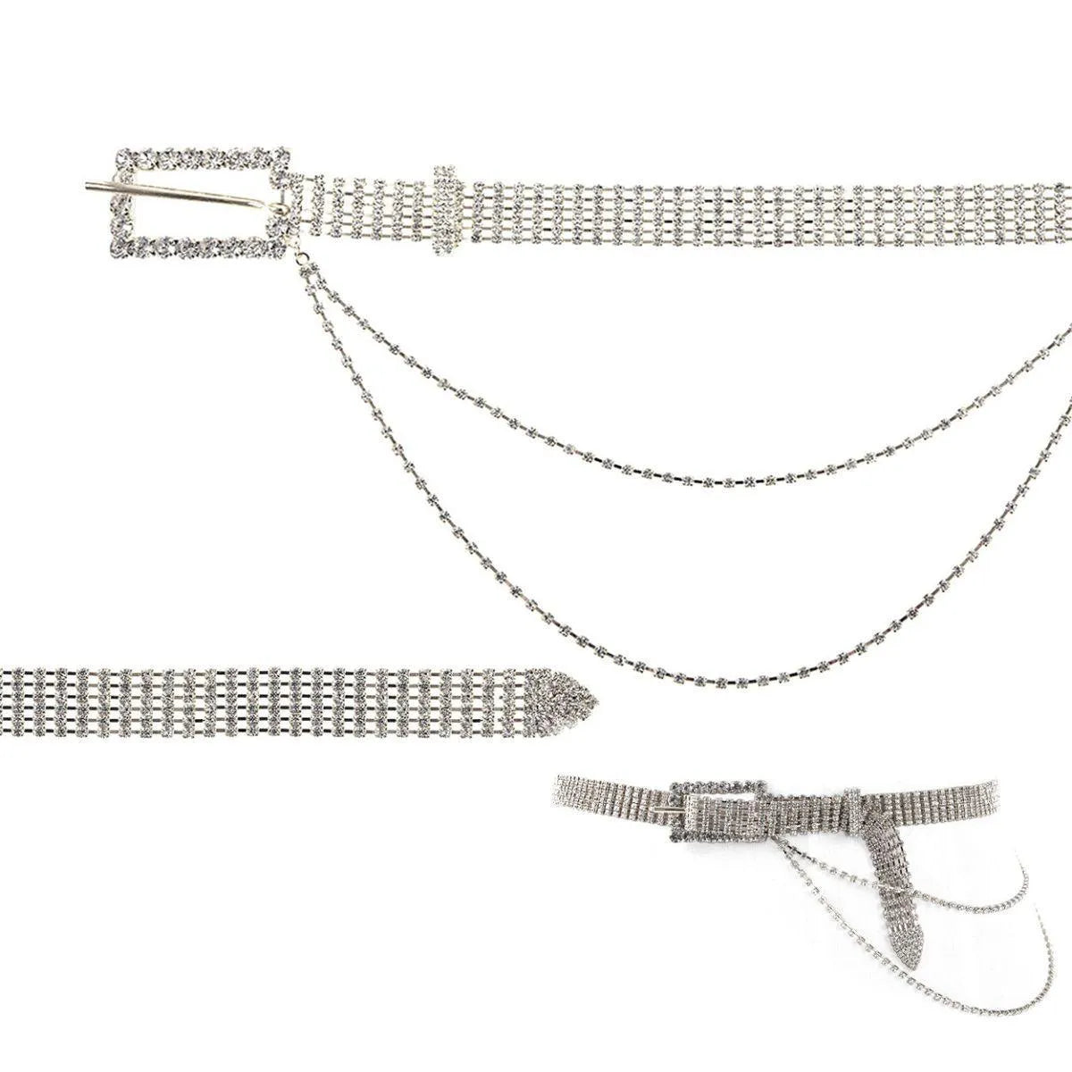 Double Drape Detail Buckle Belt Silver Tone Jewelry Bubble