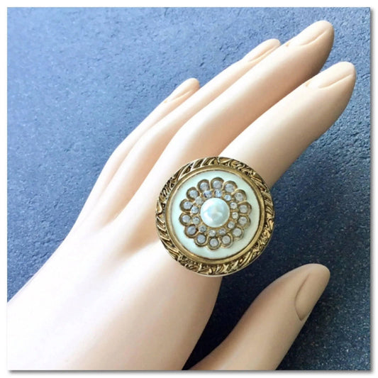 Dramatic button medallion style studded cocktail ring Jewelry Bubble