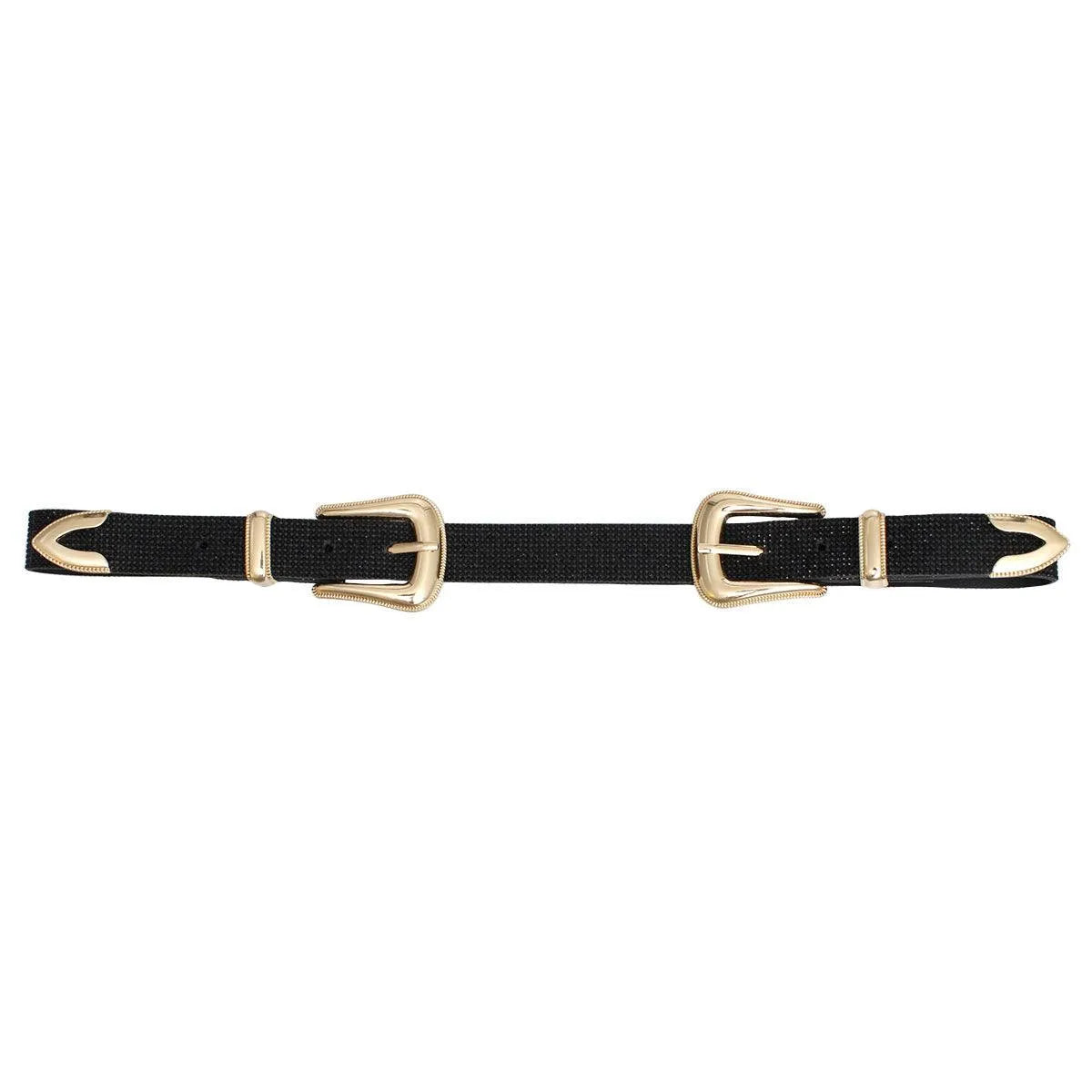 Dress in Style: Black Rhinestones Gold Double Buckle Ladies Belt Jewelry Bubble