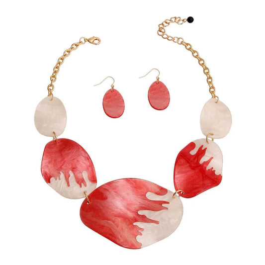 Dripping Red on White Bead Vitality Necklace Set Jewelry Bubble