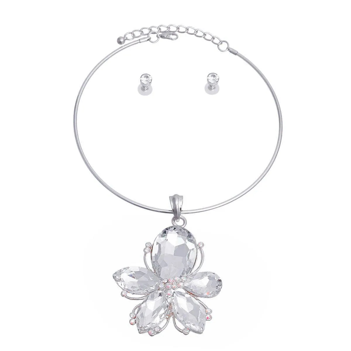 Drop Clear Flower Necklace Set Shine Bright in Silver Fashion Jewelry Jewelry Bubble