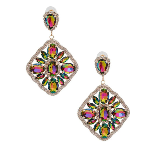 Drop Diamond Shaped Statement Earrings Vibrant Pink/Green Jewelry Bubble