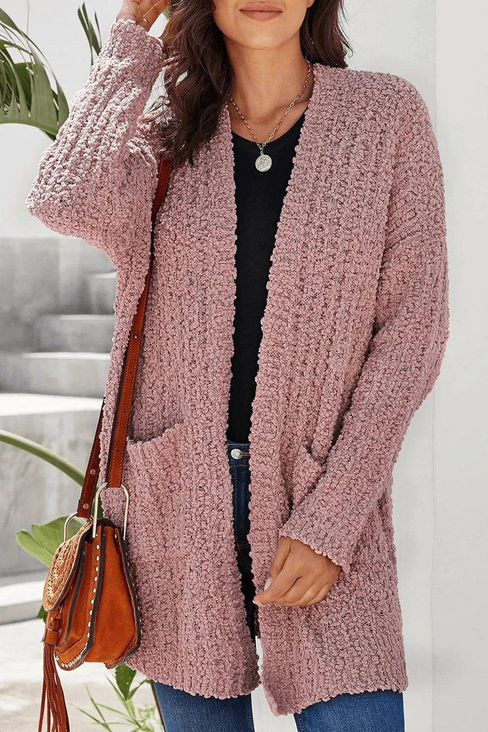 Dusty Pink Pebble Beach Textured Cardigan