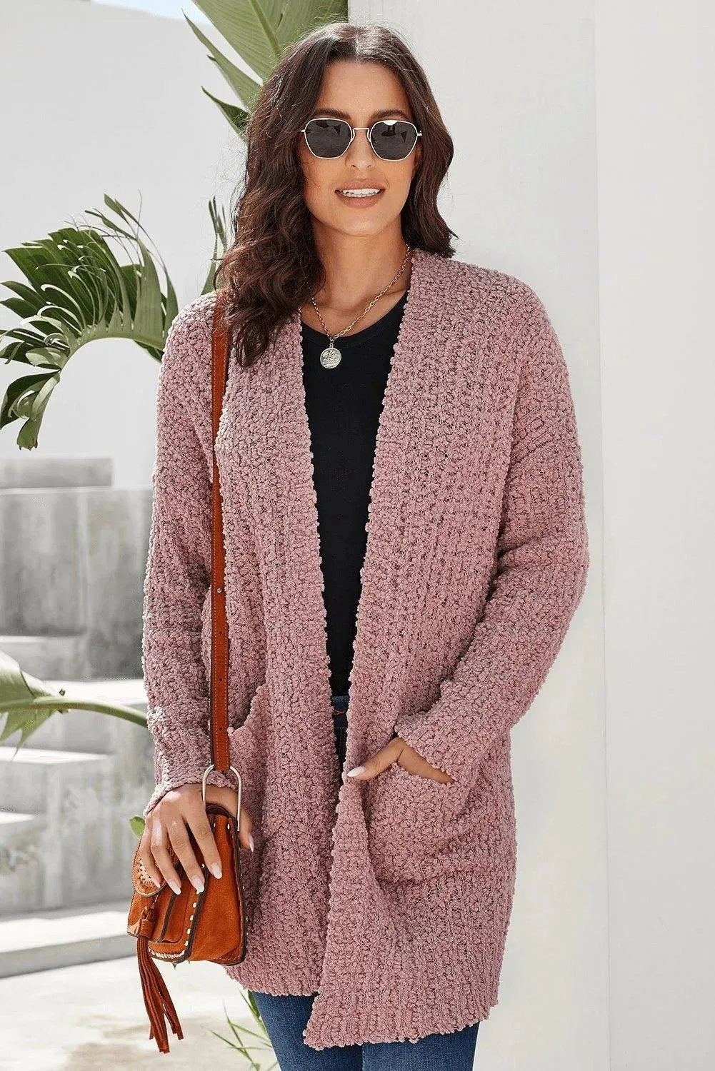 Dusty Pink Pebble Beach Textured Cardigan