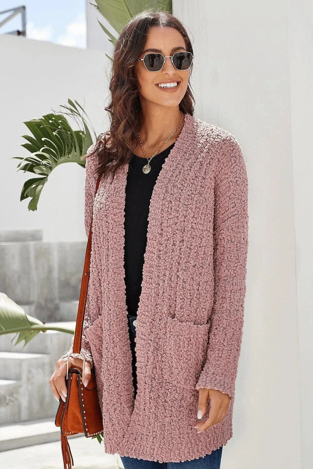 Dusty Pink Pebble Beach Textured Cardigan