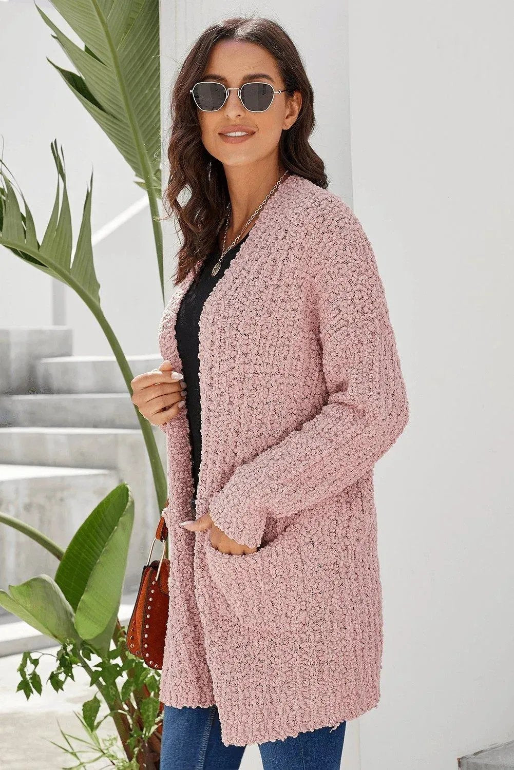 Dusty Pink Pebble Beach Textured Cardigan