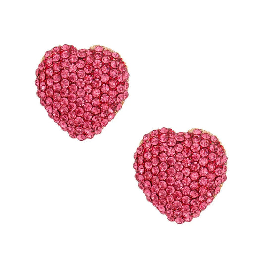 Earrings Pink Rhinestones Heart Shape Studs Jewelry Bubble