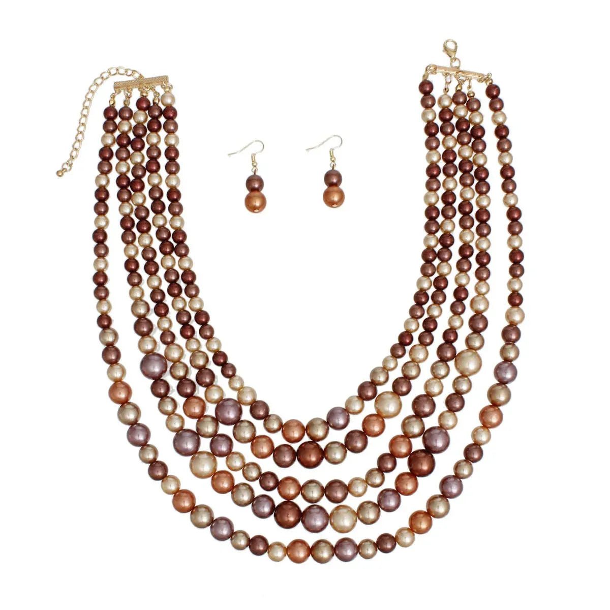 Earthy Pearls Multi-Layer Necklace with Pearl Drop Earrings | Fashion Jewelry Jewelry Bubble