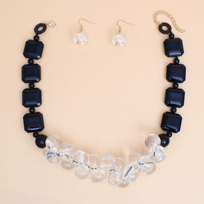 Elegance Meets Edge: Black & Clear Bubble Bead Necklace Set Jewelry Bubble