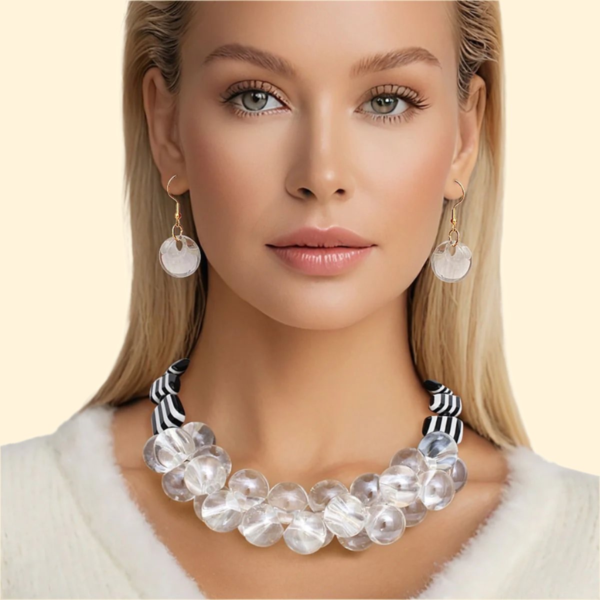 Elegance Meets Edge: Monochrome & Clear Bubble Bead Necklace Set Jewelry Bubble