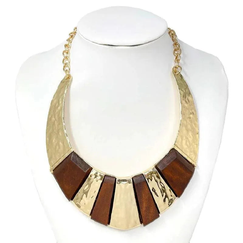 Elegant Brown and Gold Geometric Statement Necklace - Chic Fashion Jewelry with Chain Jewelry Bubble