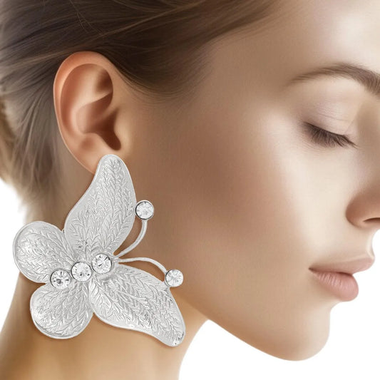 Elegant Butterfly Silver Drop Earrings - Trendy & Stylish Fashion Jewelry Pinktown