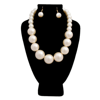 Elegant Cream Pearl Necklace and Earrings Set - Classic Fashion Jewelry for Every Occasion Jewelry Bubble