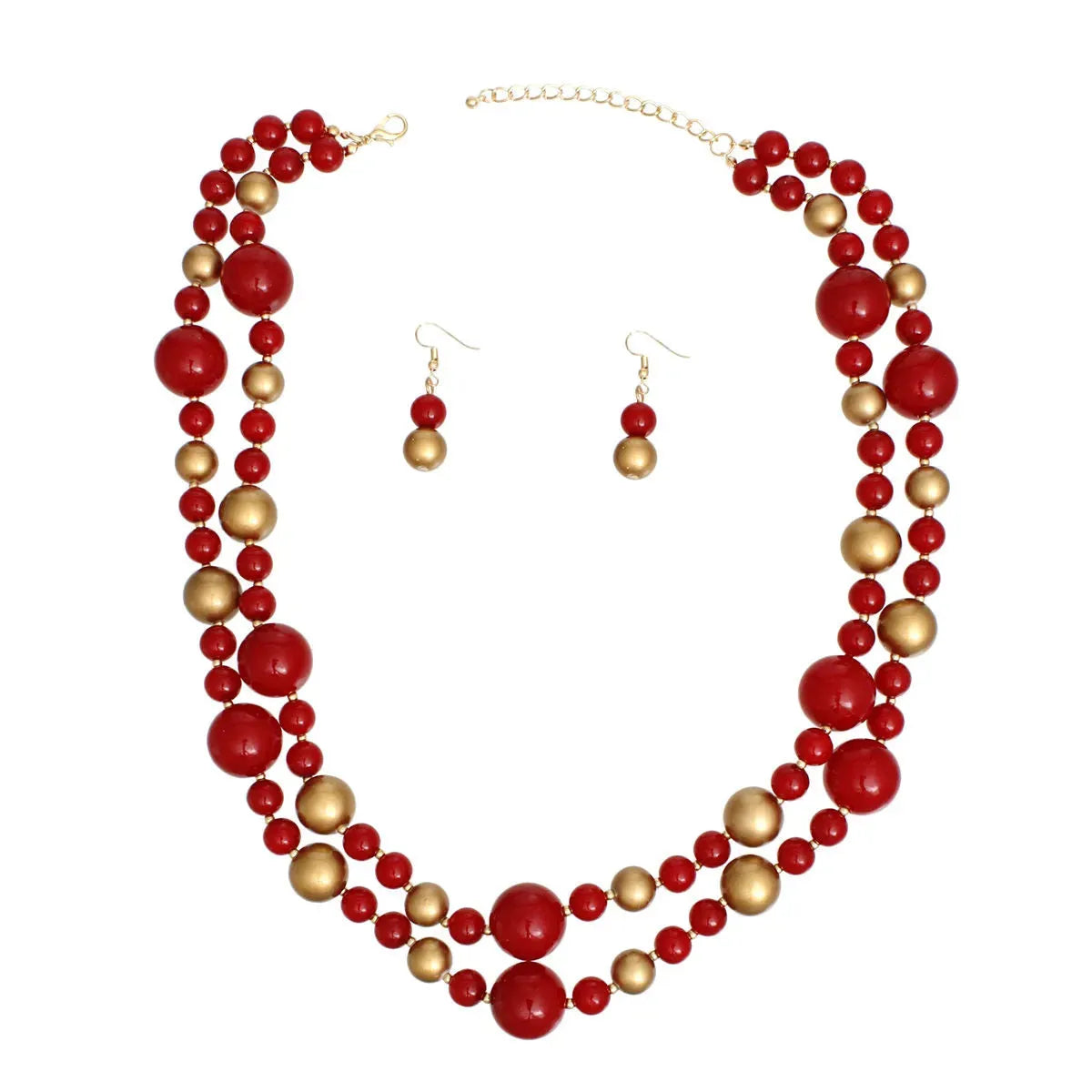 Elegant Double Strand Red Gold Pearl Necklace Set: A Must-Have Fashion Jewelry for Every Collection Jewelry Bubble