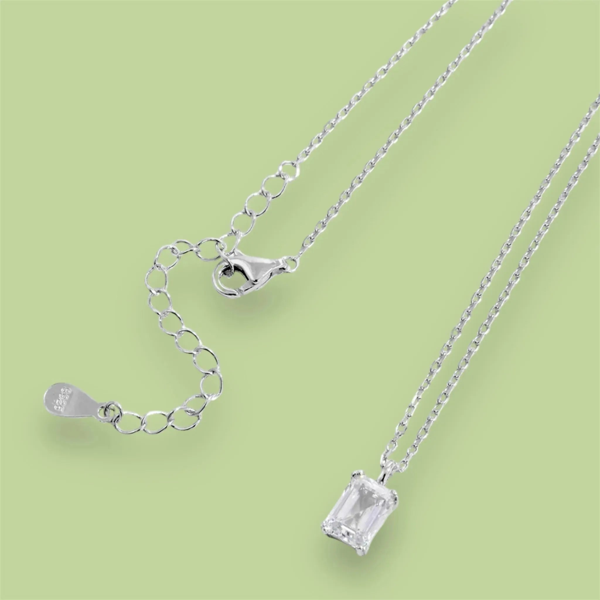 Elegant Emerald-Cut Zircon Pendant Necklace in Sterling Silver