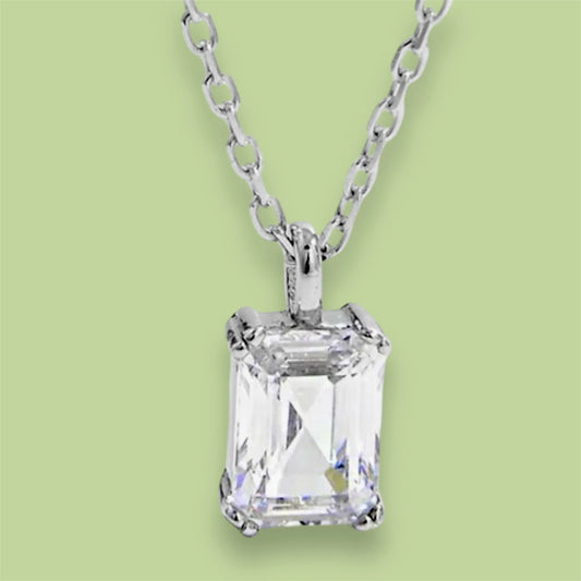 Elegant Emerald-Cut Zircon Pendant Necklace in Sterling Silver Jewelry Bubble