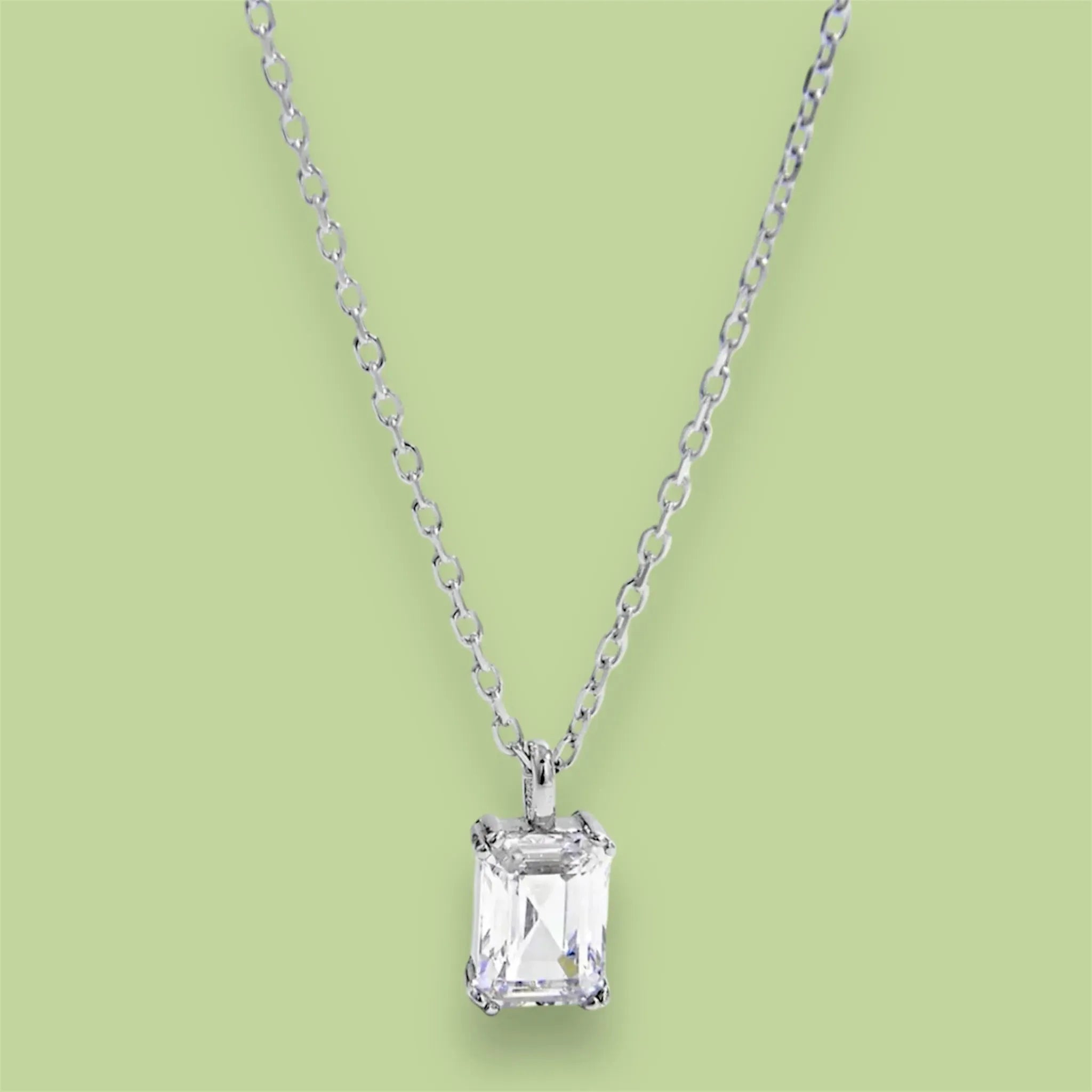 Elegant Emerald-Cut Zircon Pendant Necklace in Sterling Silver
