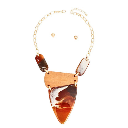 Elegant Geometric Amber Statement Gold Chain Necklace - Fashion Jewelry Jewelry Bubble