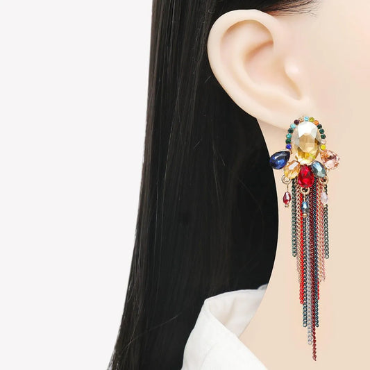 Elegant Geometric Chain Fringe Stud Dangle Earrings Pinktown