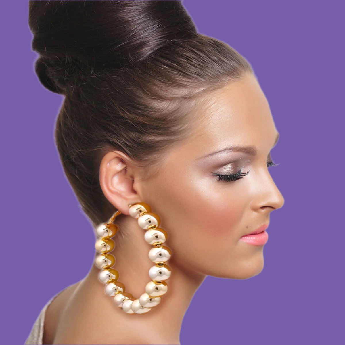 Elegant Gold Hoop Earrings with Bead Details Jewelry Bubble