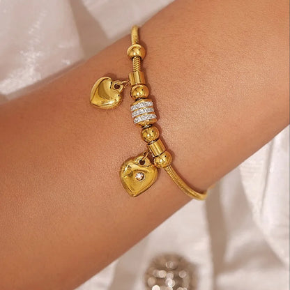 Elegant Gold-Plated Heart Charm Bracelet – A Touch of Timeless Sophistication Jewelry Bubble