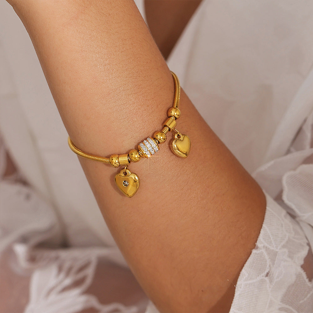 Elegant Gold-Plated Heart Charm Bracelet – A Touch of Timeless Sophistication Jewelry Bubble