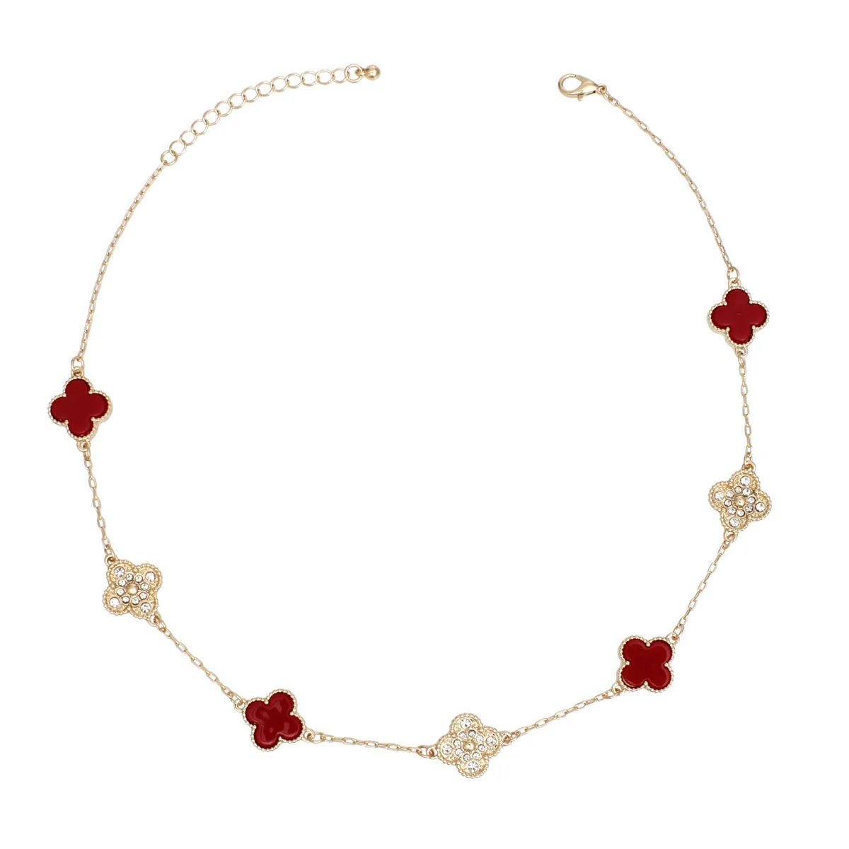 Elegant Gold Red Clover Pendant Necklace
